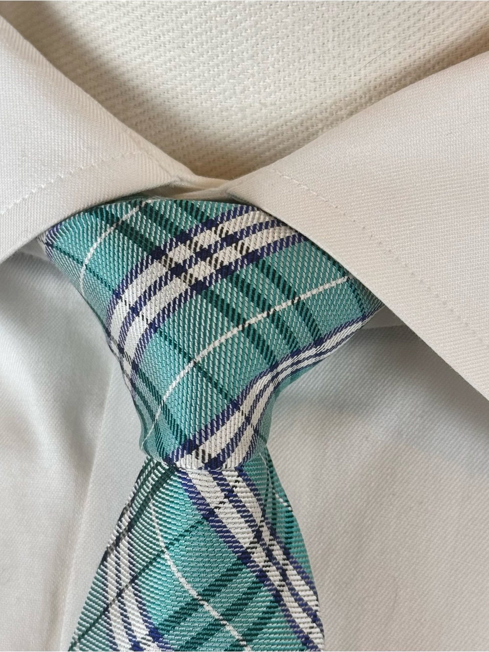 Brooks Brother Men’s Necktie Preppy Teal Plaid Tie with Navy and White Accents